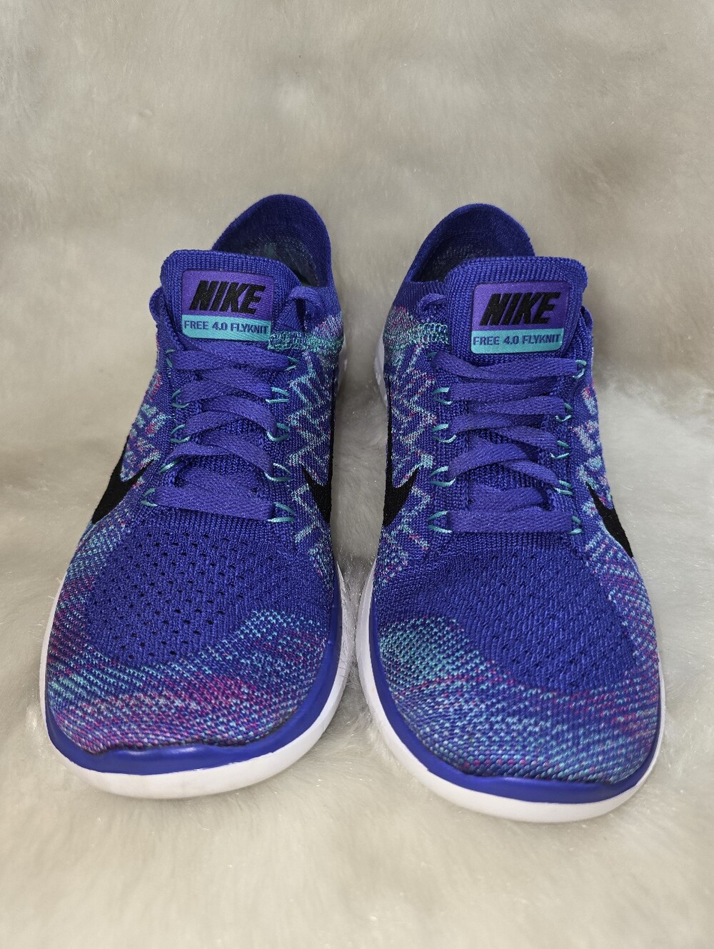 Nike Free 4.0 Flyknit Women's Purple/Aqua Running Shoes - Picture 7 of 11